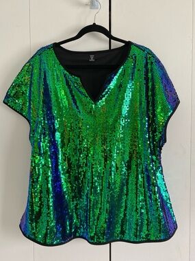 Green and Blue Iridescent Sequin Top
